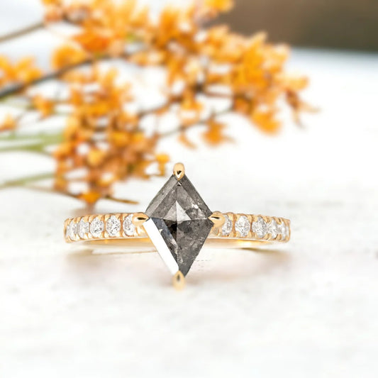 Edith Kite Cut Diamond Ring Cathedral Setting Band