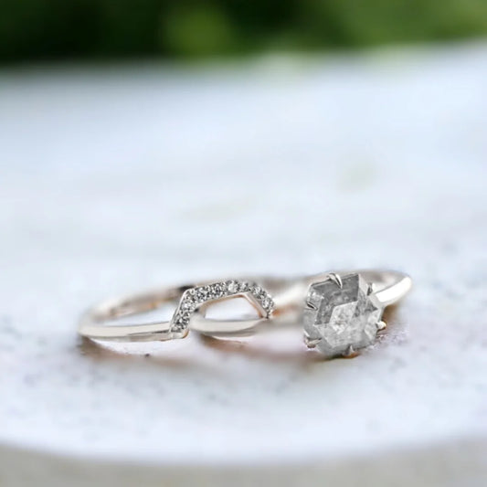 Salt and Pepper Diamond Bridal Ring Set Regal Design
