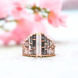 Heart of the Cosmos Wedding Band, Veil Of Tranquility Natural Salt And Pepper Bridal Ring Set