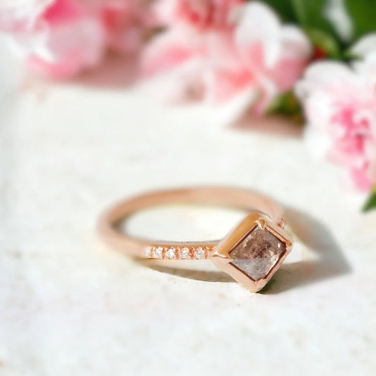 Salt and Pepper Diamond Lozenge Engagement Ring Rose Gold