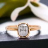 White Gold & Rose Gold Diamond Rose Ring – Rectangular Engagement Design