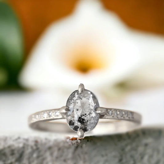 Brushed Band Salt & Pepper Diamond Ring – Artisan Crafted Elegance