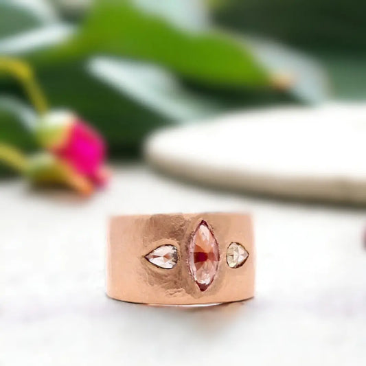 Marquise Pink Sapphire Rose Gold Engagement Ring - Diamond Accents