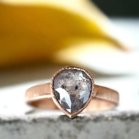 Pear Salt & Pepper Diamond Ring – One-of-a-Kind Sparkle