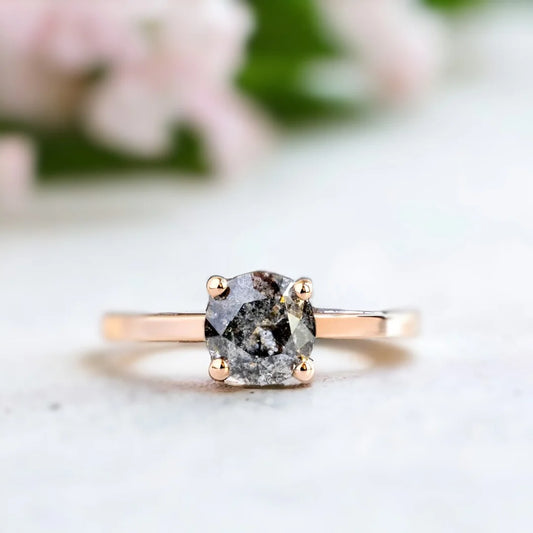 Salt and Pepper Diamond Engagement Ring and Curved Diamond Wedding Band Set in Yellow Gold