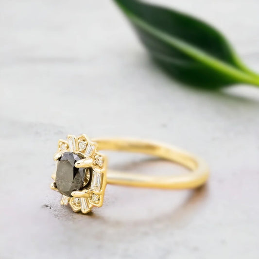 Cleopatra Oval Cut Diamond Engagement Ring with Sama Tracers