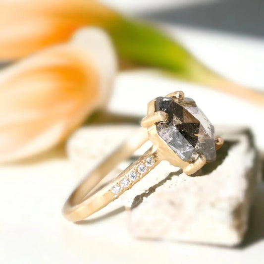 Salt & Pepper Diamond Engagement Ring – Natural Duo Design