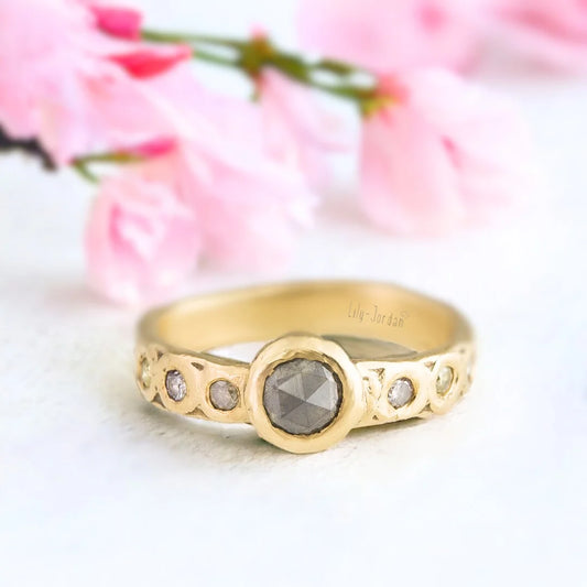 Vintage Salt and Pepper Diamond Ring Heirloom Design