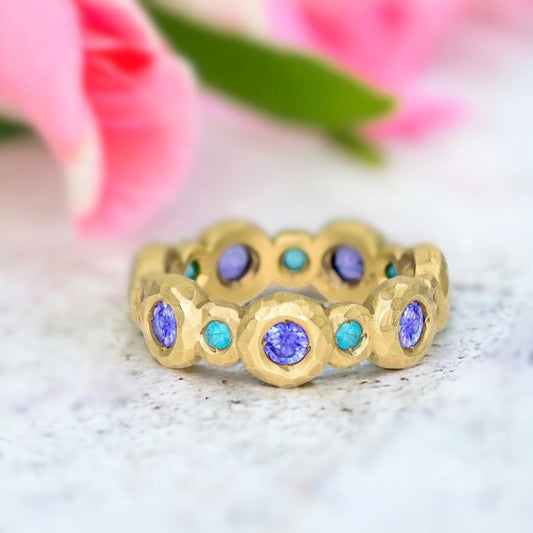 Tourmaline and Tanzanite Gold Eternity Band Ring
