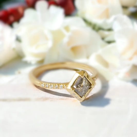 Salt and Pepper Diamond Minimalist Ring Cherished Design