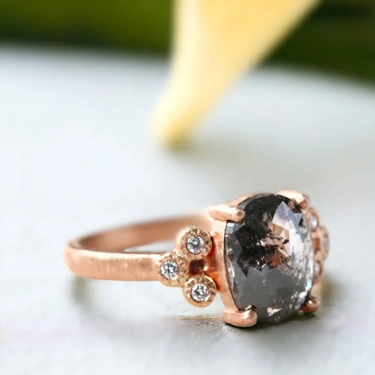 Natural Salt & Pepper Diamond Ring – Crystal Clarity Engagement Ring