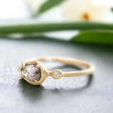 18K Yellow Gold Muguet Ring with Pear-Shaped Salt & Pepper Diamond