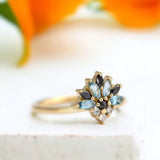 Marquise Aquamarine Diamond Cluster Engagement Ring – Vivid Blue Bridal