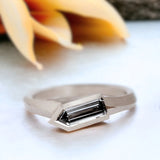Bastion Carved Natural Salt & Pepper Diamond Ring, Vigilant Inscribed Grey Diamond Ring