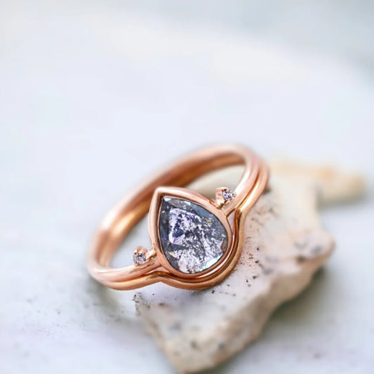 Grey Pear Shaped Diamond Engagement Ring Set
