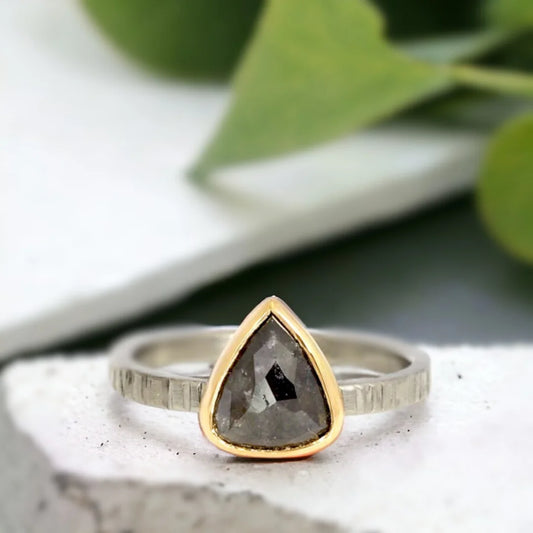 Dual Resonance Salt & Pepper Diamond Ring - Pear Diamond Glimmer