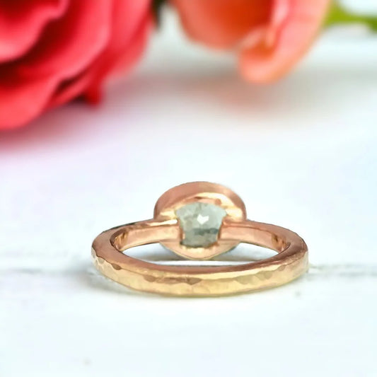Green Tourmaline Ring with 2.25 CT oval-cut natural gemstone featuring a rose oval-cut green tourmaline set in a minimalist straight shank design with a slim 1.90mm band and vintage-inspired faceting.