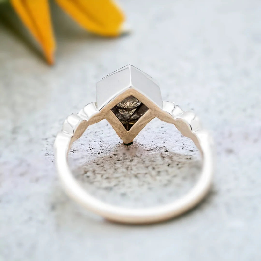 Kite Cut Salt and Pepper Diamond Engagement Ring Unique Bridal Ring