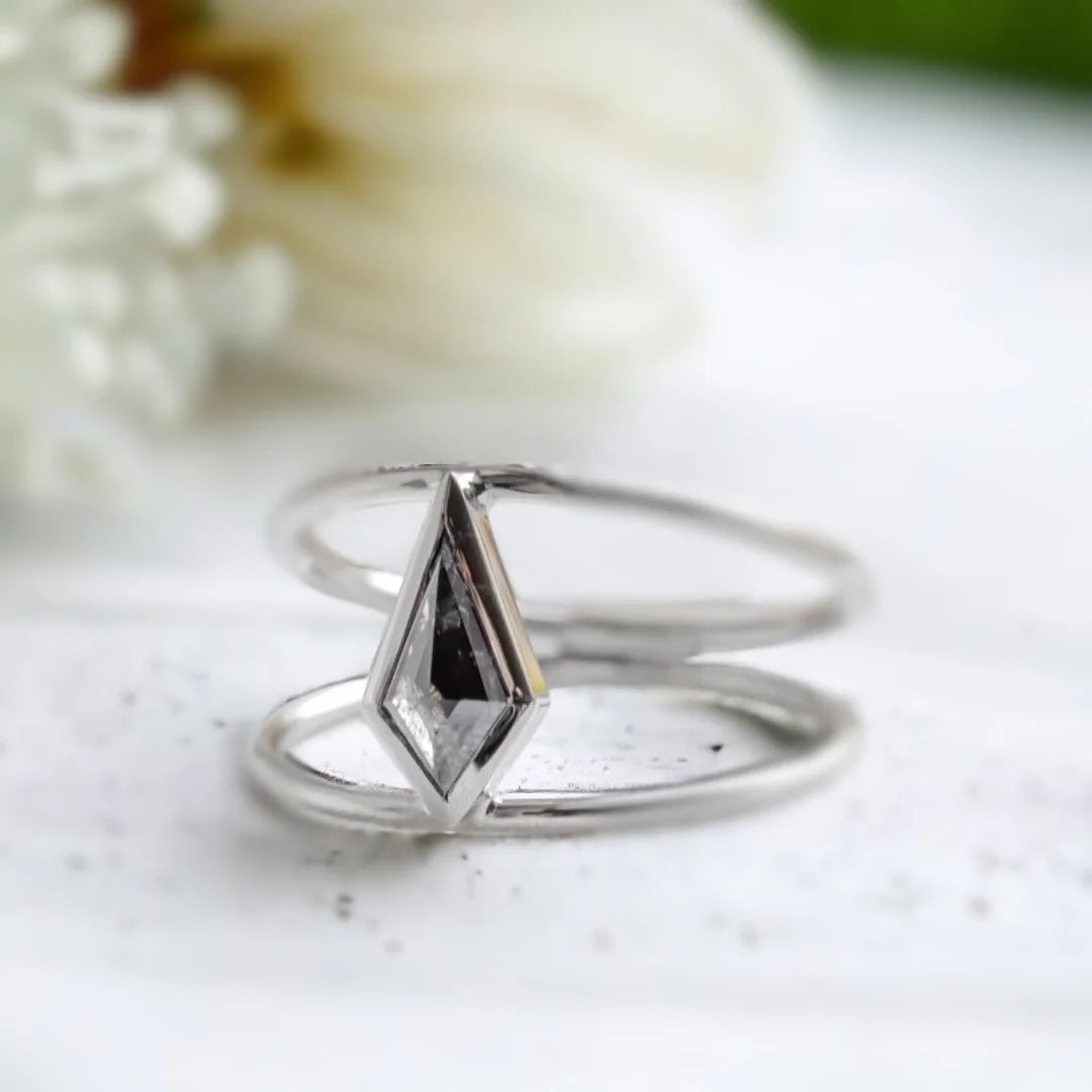 Salt and Pepper Kite Diamond Alternative Ring Split Shank