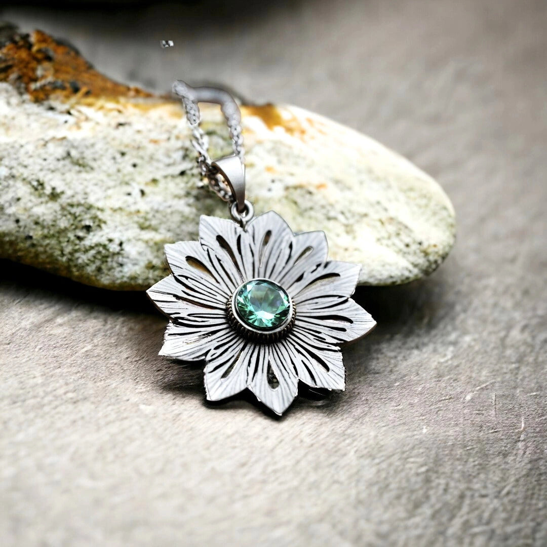 Ocean Mist Pendant Necklace with Deep Blue Gem Design
