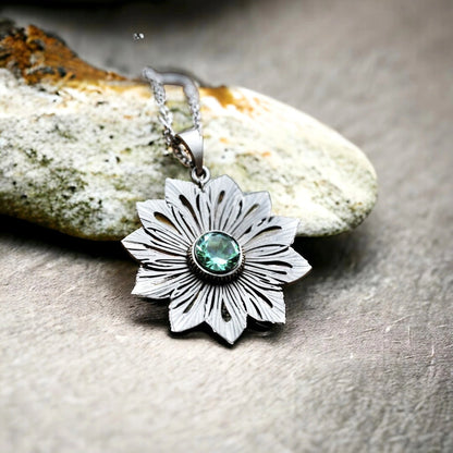 Ocean Mist Pendant Necklace with Deep Blue Gem Design