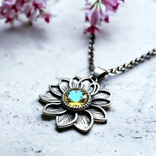 Helios Sunburst Amber Pendant Necklace