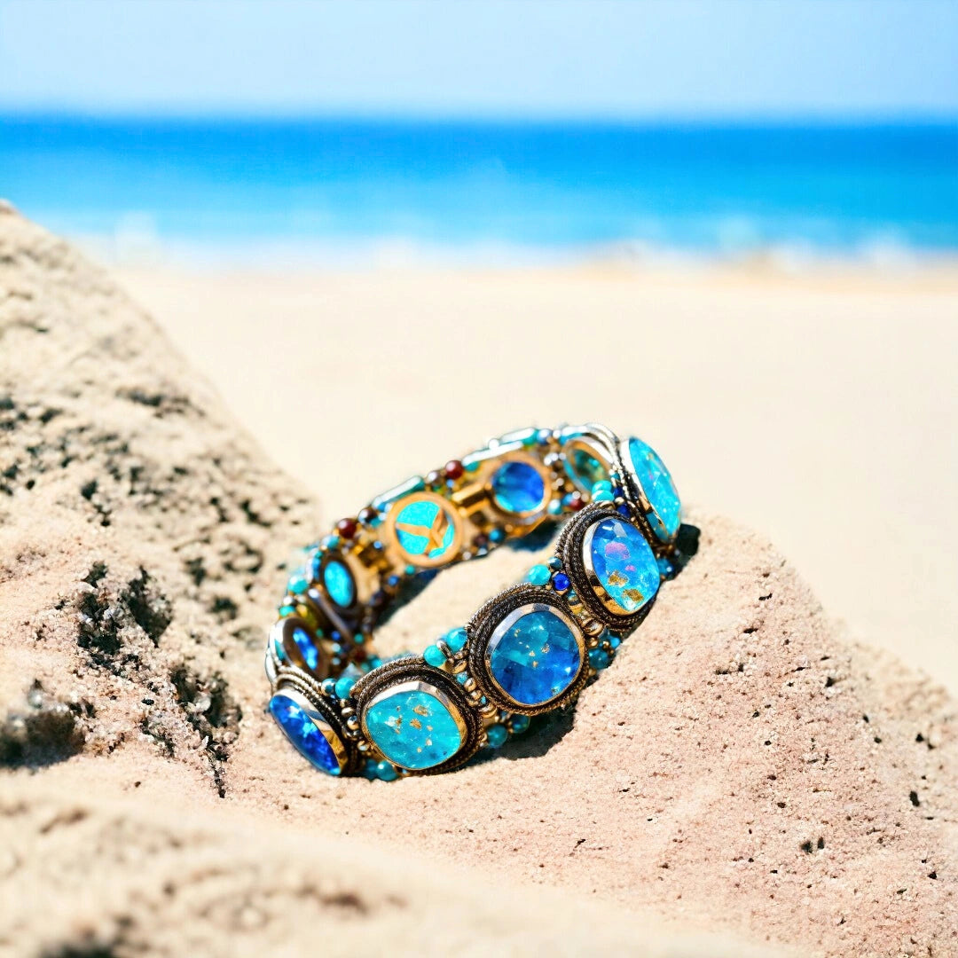 Blue Apatite Gemstone Bracelet with Aqua Inspired Design