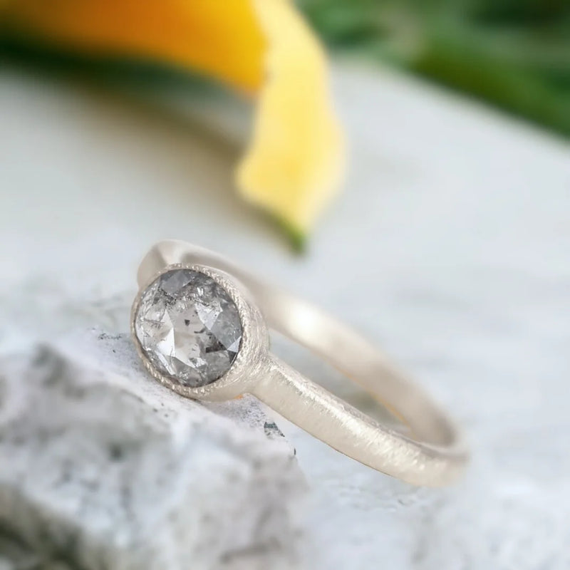 Quiver Love Diamond Ring, Quartz Luster Natural Salt & Pepper Diamond Ring, Ravishing Victorian Diamond Ring