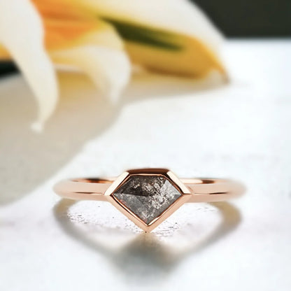 Salt and Pepper Diamond Shield Ring Fortress Flame Design