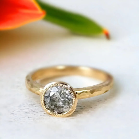 Custom Platinum Cathedral Ring with Salt & Pepper Diamond – Single Diamond Design