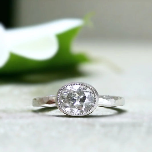 Old Mine Cut Oval Salt & Pepper Diamond Ring – Handcrafted Galaxy Whirl Design