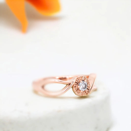 Leaf Inspired Round Diamond Ring – Custom Nature Engagement Ring