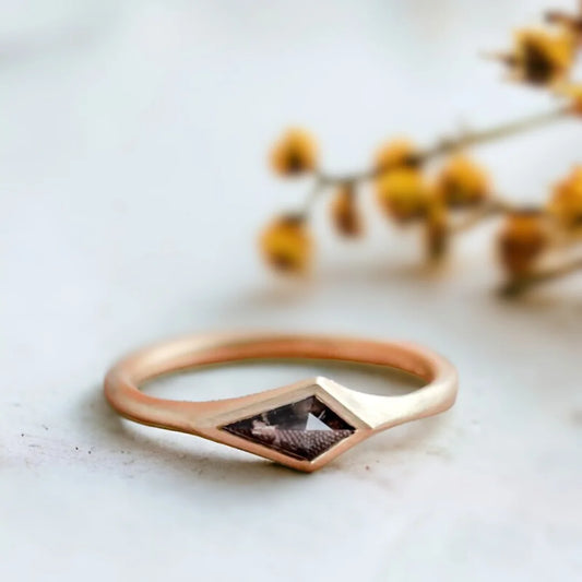 Natural Salt & Pepper Kite Diamond Unique Wedding Ring – Modern Artisan Engagement Jewelry