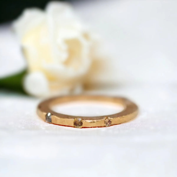 Prism Engrave Minimalist Ring, Faceted Spectrum Wedding Band