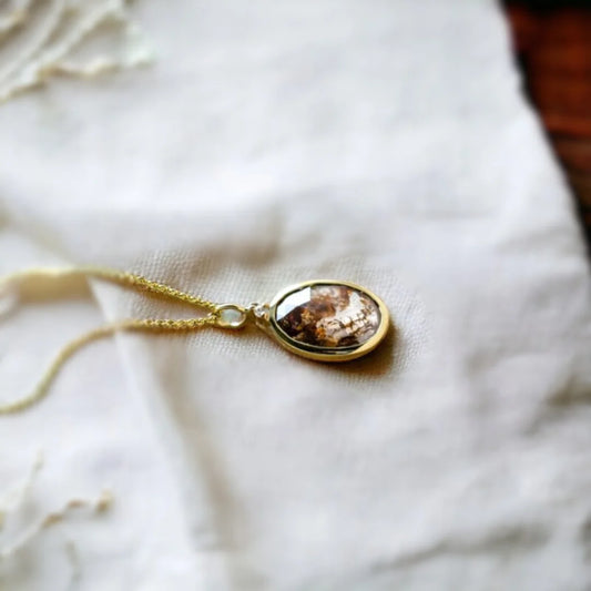Victoria Oval Salt and Pepper Diamond Gold Necklace