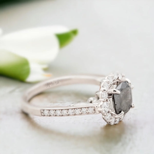 Rival Of Grace Timeless Diamond Ring, Plush Perfection Opulent Salt & Pepper Natural Diamond Ring