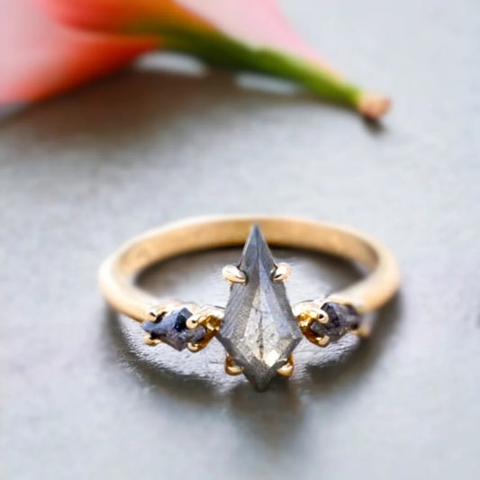 Salt & Pepper Diamond Kite Engagement Ring with Diamond Accents