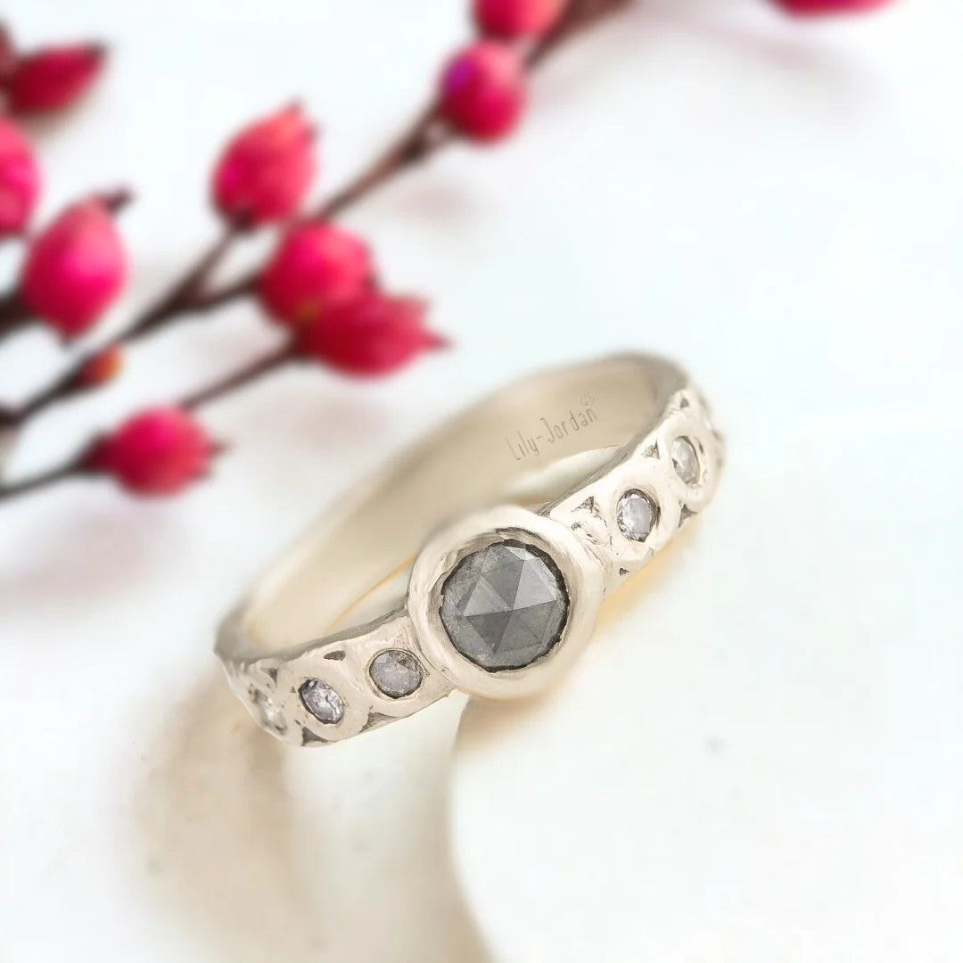 Vintage Salt and Pepper Diamond Ring Heirloom Design