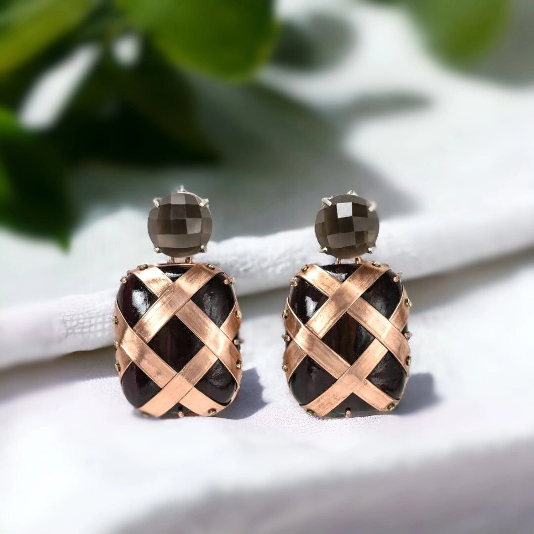 Black Diamond Drop Earrings in Gold Obsidian Style