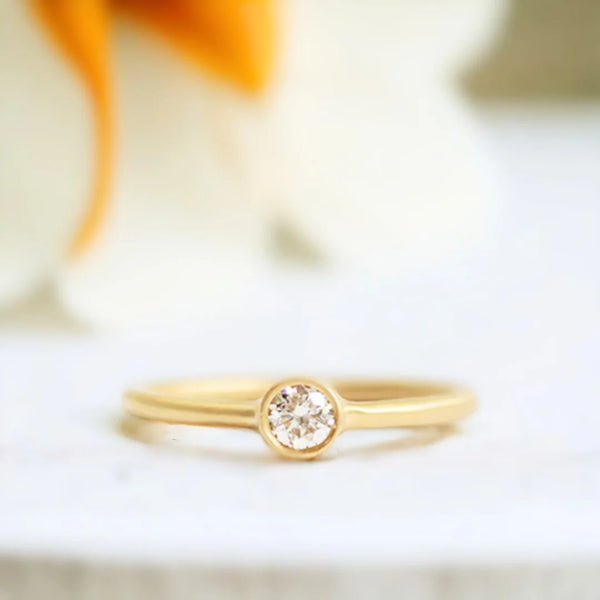 Sophisticated Yellow Gold Round Diamond Solitaire Ring, Simplicity Shines A Minimalist Engagement Ring