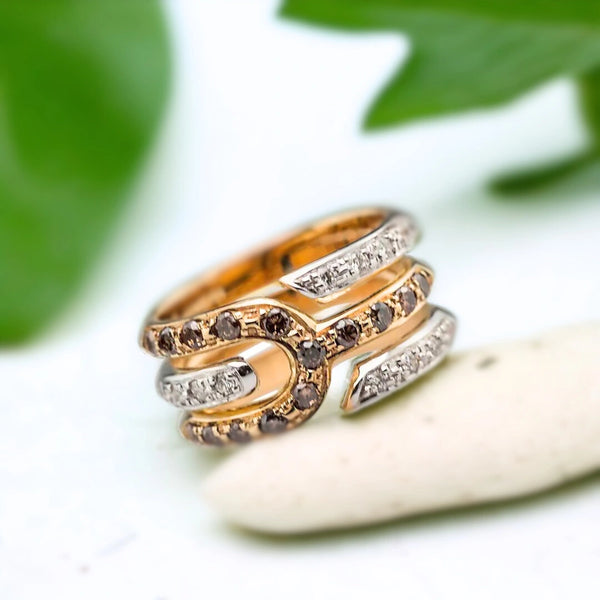 Split Band Gold Ring, Dual-Gold Crossover Wedding Band