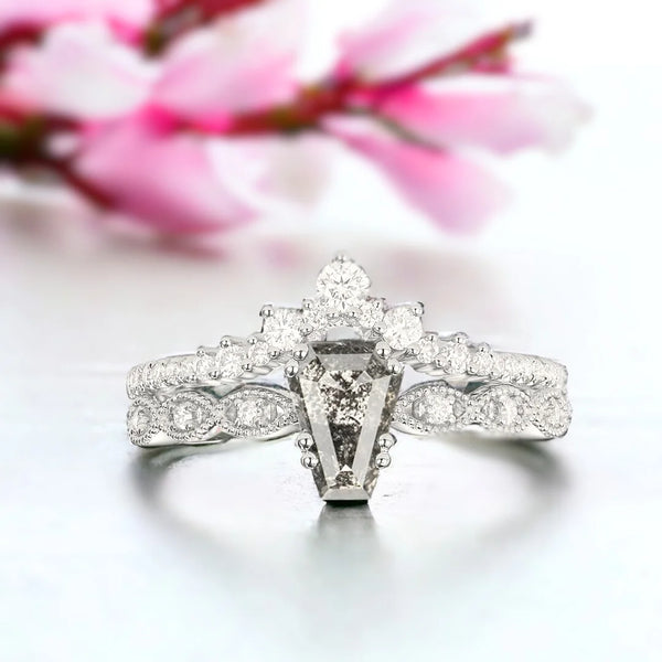 Glimpse Of The Roaring Twenties Bridal Diamond Ring Set, Celestial Sparkle Salt And Pepper Diamond Ring Collection