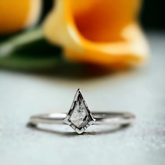 Miniature Diamond Kite Ring – Handmade Salt & Pepper Diamond, Petite Artisan Jewelry