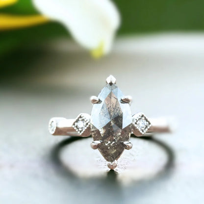 Marquise Salt and Pepper Diamond Engagement Ring Rowley