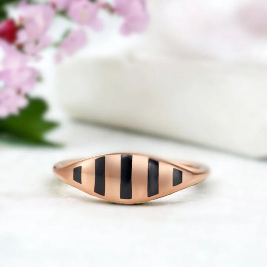 Stria Black Enamel Gold Pinky Ring – Modern Minimalist Statement Band