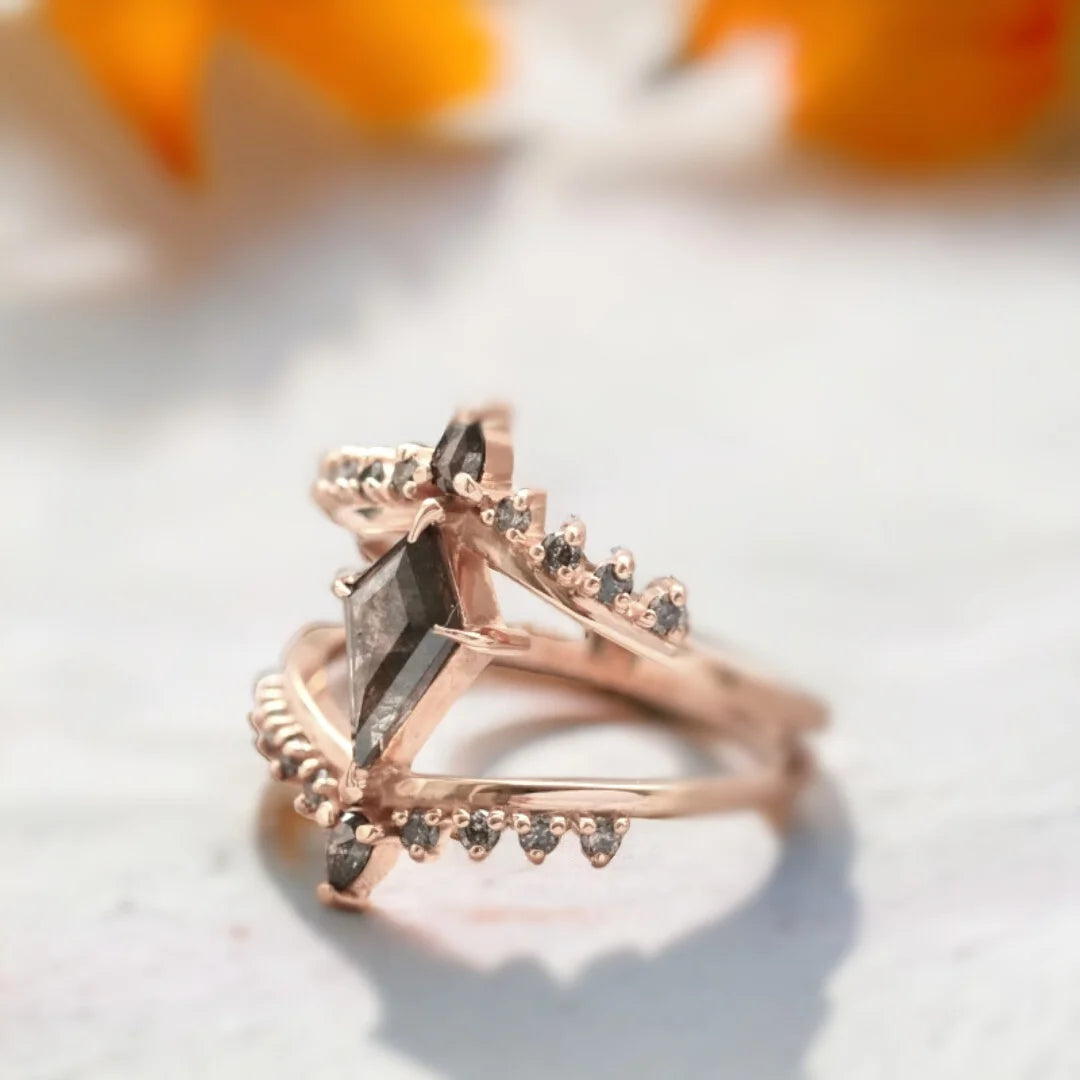 Majestic Matrimony Braut-Diamantring-Set, Salz- und Pfeffer-Brautring-Set