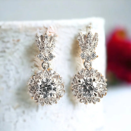 Alegra Sapphire and Moissanite Earrings with CZ Accents
