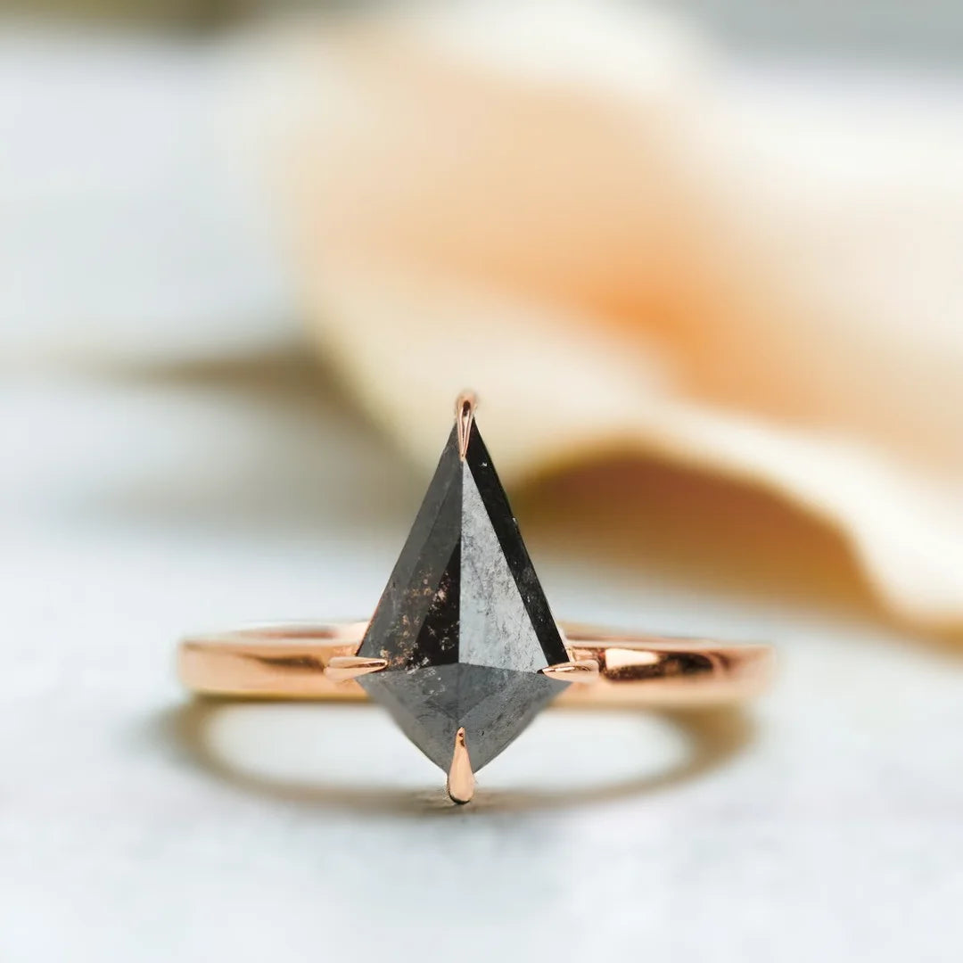Salt and Pepper Kite Diamond Ring Unique Geometric Engagement Ring