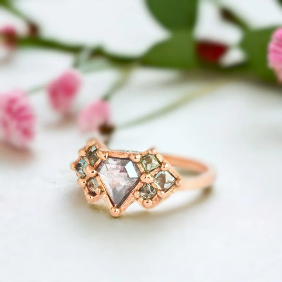 Uncut Diamond Vintage Deco Engagement Ring Earth Inspired