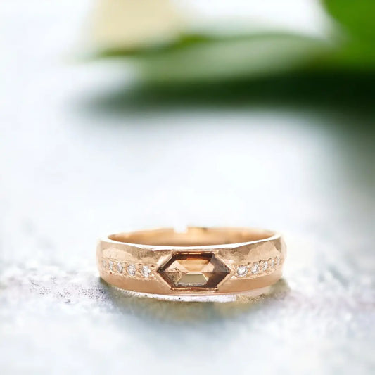 Hewn Hexagon Cognac Diamond Taper Ring - Pavé Brown Diamonds